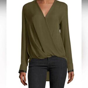 Rag & Bone Dark Olive Victor Silk Blouse Size S